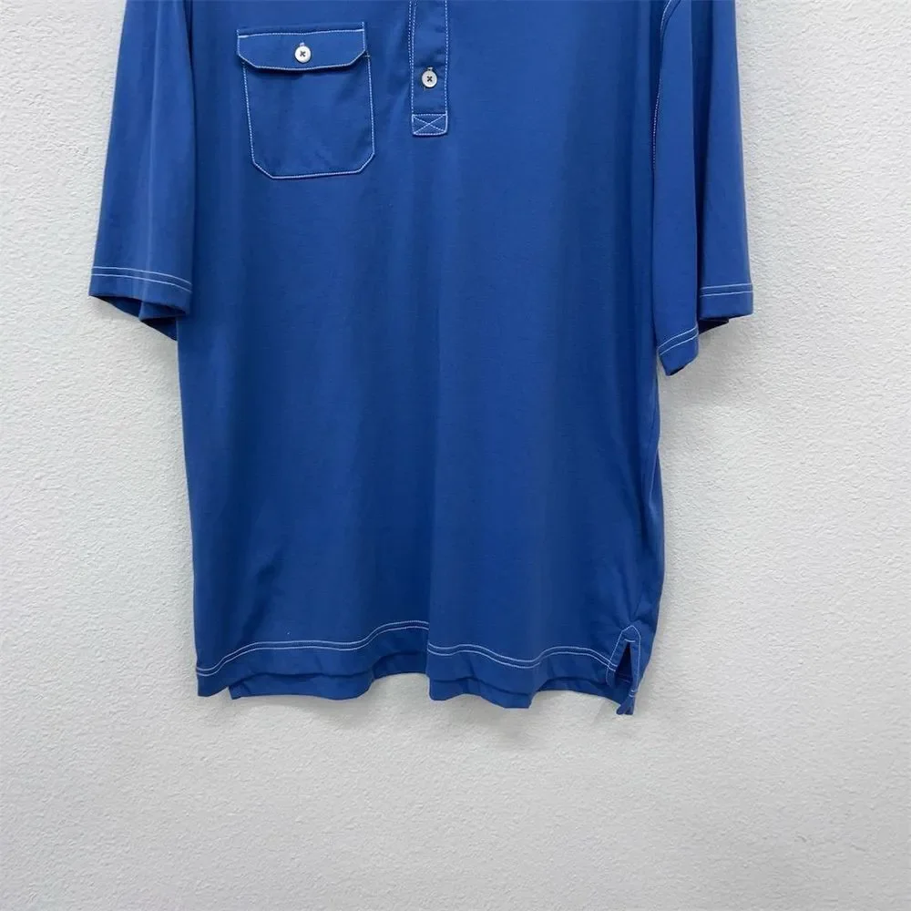 FootJoy Men's XL Blue Golf Polo Shirt Chest Pocket Logo Collared Button Top - Picture 3 of 7